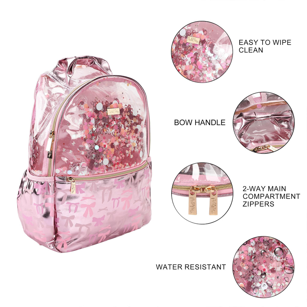 Pink Bow Confetti Clear Backpack