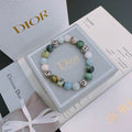 Dior Natural Stone Bead Bracelet with Silver Accent Charms