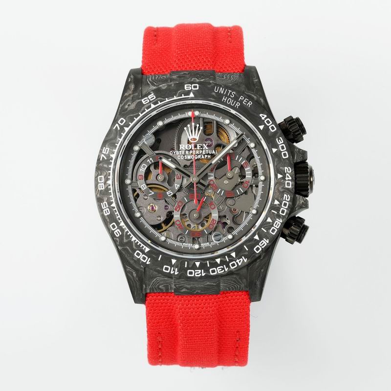 Skeleton Chronograph Watch with Red Strap